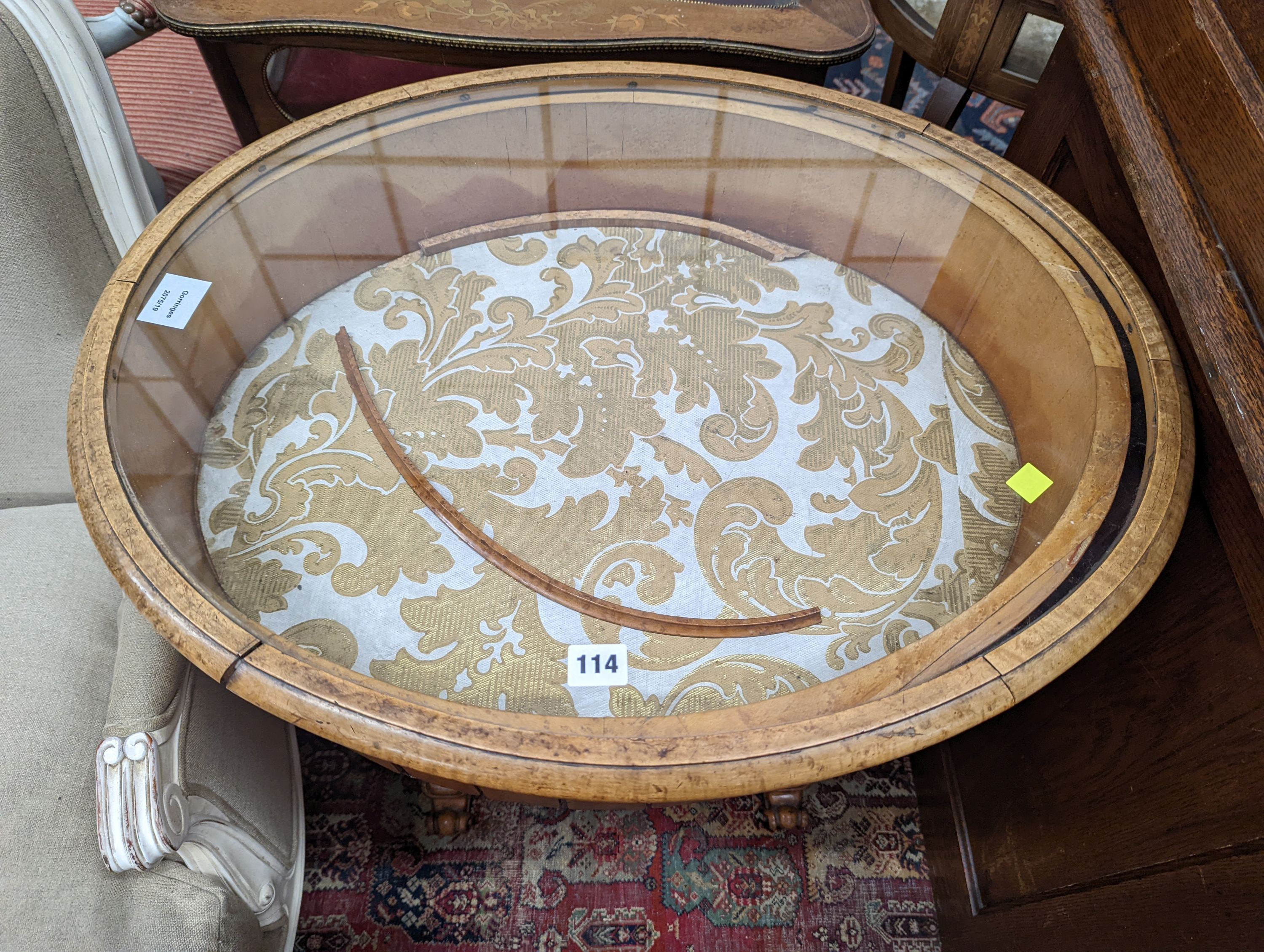 A Victorian birds eye maple bijouterie table, width 70cm, depth 57cm, height 76cm